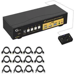 CKLau 4x2 USB 3.0 HDMI KVM Dual Monitor Switch 4 Computers 2 Monitors with Cables,Audio, Mircophone, Digital Display Supports 8K@60Hz, 4K@144Hz, Emulation EDID, Hotkey Switching, CKLau-942Hua-5