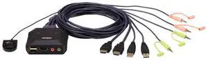 ATEN CS22H HDMI KVM Switch - 1 Monitors 2 Computers - 2-Port HDMI with Remote Selector  4K DCI 4096x2160-60Hz, 2560x1440-144Hz, USB 2.0, USB Hub, Plug & Play, Compatible with Windows/Mac/Linux