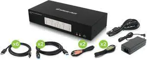 IOGEAR 4-Port 4K DisplayPort Triple View KVMP - 3 HDMI Monitors Outs - Converts DisplayPort to HDMI Out - 4096 x 2160 @60Hz - Control/Share USB 3.0 peripherals - Win 7+ Mac OS Linux - GCS1964