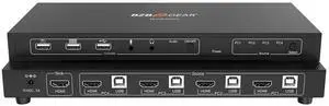 BZBGEAR 4x1 4K UHD KVM Switcher with USB 2.0 Ports for Peripherals and Audio Support - BG-UHD-KVM41A