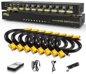 eKL VGA KVM Auto Switch 8 Port in 2 Out Switcher 8x2 Supports Hotkeys,Audio,Basic Keyboard and Mouse USB 2.0 Devices Sharing 8 Computers
