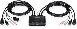 TRENDnet 2-Port 4K DisplayPort 1.2 KVM Switch with Audio, 4K UHD (3840 x 2160@60Hz), 3.5mm Speaker/Microphone, USB 2.0, Integrated Cables, Black, TK-220DPI
