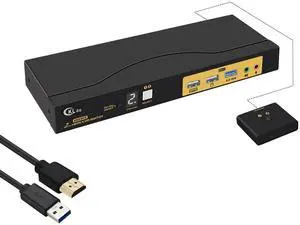 CKLau 2x1 8K@60Hz 4K@144Hz KVM HDMI Switch with Audio and Cables Support Hotkey Switching, Emulation EDID, 5.1 Channel Digital Fiber Optical Audio, 7.1 Surround Sound Audio Output