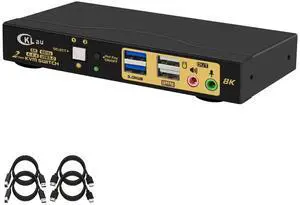 CKLau 2 Port 8K60Hz 4K144Hz HDMI KVM Switch with Cables, Audio, Microphone, and 2 pcs USB 3.0 Peripheral Hub for Keyboard Mouse 2 Computers Sharing One Monitor
