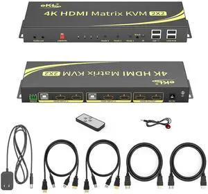 eKL Matrix Dual Monitor KVM Switch 2x2 HDMI 4K@60Hz 4:4:4 HDCP 2.2 Supports Extended Didplay and PC1 PC2 Display on 2 Monitors Separately