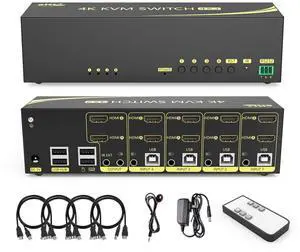eKL HDMI KVM Switch 4 in 2 Out Dual Monitor Extended Display 4K@60Hz 4:4:4 with Audio and USB 2.0 Hub Sharing PC Monitor Keyboard Mouse Switcher