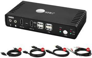 SIIG 4K Dual Monitor HDMI 2 Port KVM Switch with Microphone & Audio, Dual HDMI Output, HDMI + DP Input per PC,4K60, HDCP 2.2, USB 2.0 x4, Cables Included, Hotkey Control,TAA Compliant (CE-KV0911-S1)