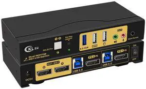 CKLau 2 Port MST KVM Switch Displayport 2 Computers 2 Monitors (1 DP in, 2 DP Out) 4K60Hz 2K144Hz with Audio, Microphone, Cables, and Hub Supports Hot Key Switching Suit for Laptop Use Dual Monitors