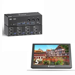 2 Displayport HDMI KVM Switch 3 Monitors 3 Computer & Eyoyo 5 inch Monitor, 800x480 Mini TFT LCD Screen Small Camera