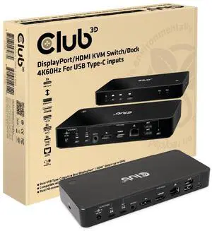 Club 3D DisplayPort/HDMI KVM Switch 4K60Hz For USB Type-C Inputs