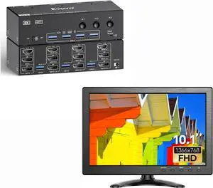 2 Displayport HDMI KVM Switch 3 Monitors 3 Computer & Eyoyo 10.1 inch Security Monitor 1366x768 Resolution