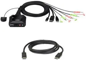 ATEN CS52DP 2-Port USB-C DisplayPort Hybrid Cable KVM Switch with 2m DisplayPort rev.1.4 Cable 2L-7D02DP