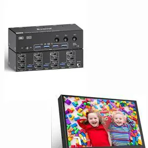 2 Displayport HDMI KVM Switch 3 Monitors 3 Computer & Eyoyo 7 inch Small Mini Monitor 1024x600 Resolution Car Rear View TFT LCD Screen