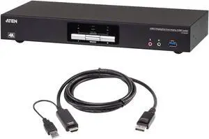 ATEN CS1942DP 2 Port 4K DisplayPort KVM Switch Dual Monitor KVM Switch, Share USB Peripherals, Independent KVM, USB, and Audio Switching with True 4K 1.8M HDMI 2L-7D02HDP Bundle