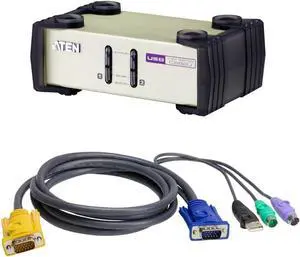 ATEN 2-Port USB-PS/2 KVM CS82U Switch with 2L-5302UP 1.8M PS/2-USB KVM Cable Bundle