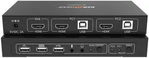 BZBGEAR 2x1 4K UHD KVM Switcher with USB 2.0 Ports for Peripherals and Audio Support - BG-UHD-KVM21A