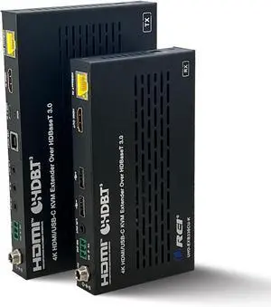 OREI 4K KVM HDMI USB-C Extender Balun HDBaseT 3.0 UltraHD 4K @ 60Hz 4:4:4 Over Single CAT5e/6/7 Cable with HDR, LAN, CEC, & IR Support, RS-232 Up to 330 Ft Audio Out - Power Over Cable