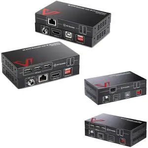 AV Access 4K HDMI USB KVM Extender TCP/IP Over Single Cat5e/6/6a/7 up to 390ft Bundle with 4K Fiber Optic KVM Extender Over IP up to 1800ft
