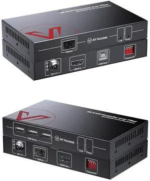 AV Access 4K HDMI Fiber KVM Extender Over IP, up to 550m/1800ft, Zero Latency, 3xUSB 2.0 Ports, Remote Keyboard Mouse USB Control Over Fiber Optic, Remote PC Control in Server Room (4KIP500F-KVM)