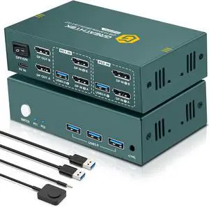 Ennovor 8K@60Hz Displayport KVM Switch 2 Monitors 2 Computers USB 3.0, 4K@240Hz KVM Switch Displayport with 3 USB 3.0 Ports Sharing Keyboard and Mouse, Printer/Scanner, Desktop Controller