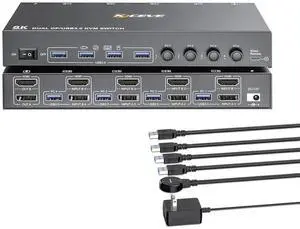 Ennovor KVM Switch 2 Monitors 4 Computers HDMI + DisplayPort, KCEVE USB 3.0 DP KVM Switcher, 8K@30Hz/4k@144Hz DP KVM for 4 PC Share 2 Display and 4 USB 3.0 Devices