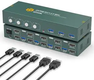 4K@60Hz HDMI KVM Switch for 4 Computers & 2 Monitors - 3 USB 3.0 Ports, Keyboard & Mouse Sha, Printer/Scanner Support