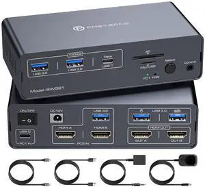 Ennovor KVM Docking Station USB C KVM Switch 2 Monitors 2 Computers HDMI 4K60Hz EDID Dual Monitor Switcher for Laptop and PC Share 13 in 1 Dock