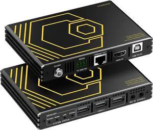 Ennovor HDMI KVM Extender USB Uncompressed 4K 60Hz HDR Single Over Cat5e/6 up to 300ft, 3 Ports USB2.0 Hub POE+RS232+EDID+3.5mm Stereo Audio and Microphone