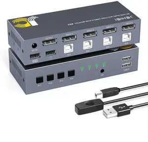 Ennovor KVM Switch DisplayPort 8K@60Hz, 4 Way DP KVM Switcher for 4 Computer Share 1 HD Monitor and USB Keyboard Mouse, with 4 USB Cable & Wired Remote
