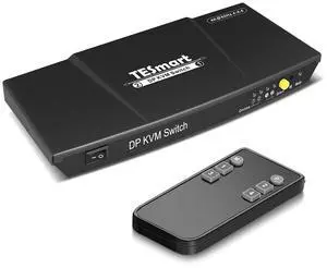 Ennovor DisplayPort 2x1 KVM Switch 2 PC 1 Monitor KVM 4K@60Hz 4:4:4 Ultra HD | DP KVM Switch with USB 2.0 Port Supports Auto Scan & IR Remote Control 2 DisplayPort Cables + 2 PC USB Cables