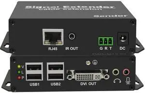 Ennovor 4K DVI USB KVM Extender Over Cat5e/6/7 up to 394ft, DVI Extender Over Ethernet with Transmitter Receiver Extends Video, Audio, Mic, 4 Ports USB2.0, IR, RS232, Near Zero Latency