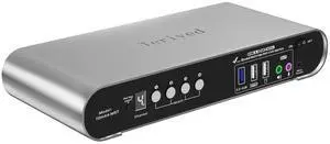 4 Computer 4 Monitors (2HDMI 2DP) MST KVM Switch 4K@60Hz, DP MST USB 3.0 Quad Monitor, Hotkey and Wire Remote, Aluminum Shell, Digital Display, Audio/Mic, HDR10 with Cables (Windows)