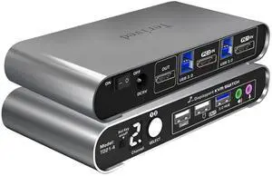 Ennovor 2 Computers and 1 Monitor DP USB 3.0 KVM Switch 4K@144Hz with Hotkey Switching and Audio Port, Digital Display Aluminum Body Cables inclued
