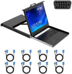 Ennovor MT-VIKI KVM Rack Console w/19'' LCD Monitor, 8 Port VGA KVM Switch with Keyboard Touchpad Monitor, Fit for 1U 19'' Rack, OSD/Hotkey/Button with 8 KVM Cable