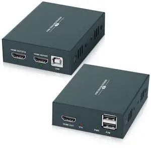 HDMI KVM Extender, 1080P@60Hz Ultra HD Resolution, Over Cat5e/6/7 Ethernet Cable, Up to 165ft/50m with Loop Out & POC Function - Support Keyboard and Mouse