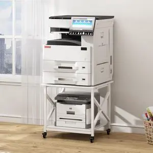 Ennovor 23.6 x 23.6 Inches Large Printer Stand, 2 Tier Square Printer Table with Storage Shelf for Home Office, Multi-use Rolling Cart with Wheels for Laser, 3D Printer and Mini Fridge - White