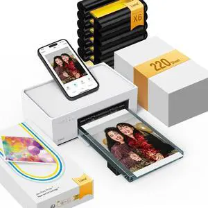 Ennovor Liene M100 4x6'' Photo Printer Bundle (220 pcs +6 Ink Cartridges), Wi-Fi Picture Printer for iPhone, Android, Smartphone, Computer, Dye-Sublimation, Portable for Home Use