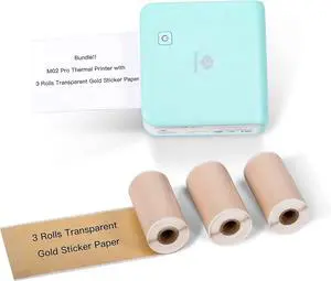 Ennovor Phomemo M02 Pro Pocket Printer - with 3 Rolls Transparent Gold Paper Compatible with iOS + Android for Plan Journal, Study Notes, Art Creation, Work, Gift