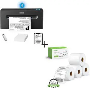 Ennovor Nelko Thermal Label Printer Black, 150mm/s USB Thermal Shipping Label Printer for Shipping Packages, with 4x6 Direct Thermal Shipping Label 880 Labels/4 Rolls