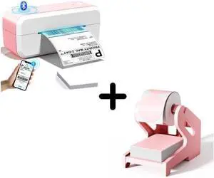 Ennovor Pink Bluetooth Thermal Shipping Label Printer, with Pink Label Holder