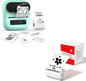 Ennovor Phomemo M220 Label Maker Green & 1 Roll White Thermal Label 2.175"x4"(54x101mm), Upgrade 3 Inch Barcode Portable Printer, for Office & Small Business, Compatible with Phones&PC
