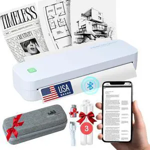 Ennovor 2025 Portable Wireless Inkless Thermal Printer  300 DPI Bluetooth Mobile Printer for iPhone, Android, Laptop, Tablet for Home and School 8.5x11 w/Carry Case & 3 Rolls Thermal Paper