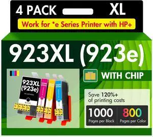Ennovor 923XL 923 8130e Ink Cartridges Combo Pack with Chip: Replacement for HP Ink 923e 923 923XL for HP923 OfficeJet Pro 8130e 8135e 8139e 8138e 8122e 8120 8124e 8125e 8130 8132e 8134e Printer