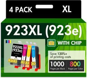 Ennovor 923XL 923 Ink Cartridges Combo Pack with Chip: Replacement for HP Ink 923e 923 923XL for HP923 OfficeJet Pro 8130 8120 8122 8124 8125 8132 8134 8135 8138 8139 Printer4 Pack B/C/M/Y