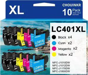 Ennovor LC401XL Ink Cartridges High Yield Compatible for Brother Printer 401XL LC 401 with Brother MFC-J1010DW MFC-J1170DW MFC-J1012DW (Black Cyan Magenta Yellow, 10 Pack)