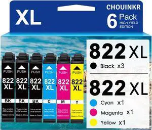 Ennovor 822xl Ink Cartridge Remanufactured Replacement for Epson 822XL 822 XL Ink Cartridges Use with WF-3820 WF-3823 WF-4820 WF-4830 WF-4833 WF-4834 Printer (3 Black Cyan Magenta Yellow)