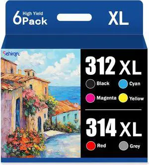 Ennovor 312XL 314XL High Yield Ink Cartridge Replacement for 312XL 314XL Ink Cartridge with Expression Photo XP-15000 Printer (6-Pack, 1 Black,1 Cyan,1 Magenta,1 Yellow,1 Red,1 Gray)