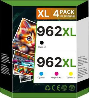 Ennovor 962XL Ink Cartridges Combo Pack Replacement for HP 962 962 XL Black and 962 Color Combo Pack for HP OfficeJet Pro 9010 9012 9015 9018 9020 9025 (1BK/1C/1M/1Y, 4 Pack)