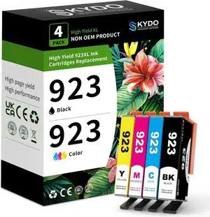 Ennovor 923e 923 Ink Cartridges (with Chip) Combo Pack Replacement Compatible for HP 923XL Ink Cartridges Work with OfficeJet Pro 8120 8123 8130 8133 Printer (4-Pack, Black, Cyan, Yellow, Magenta)