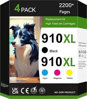 Ennovor Compatible 910XL Ink Cartridge Replacement for HP 910XL Ink Cartridges Combo Pack for HP Printers 910XL Work for Office Jet Pro 8020 8025 8028 8010 Printer (Black Cyan Magenta Yellow, 4 Pack)